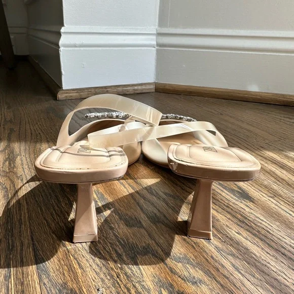 Zara Nude Pointed-Toe Slingback Flats with Crystal Buckle - Picture 6 of 7